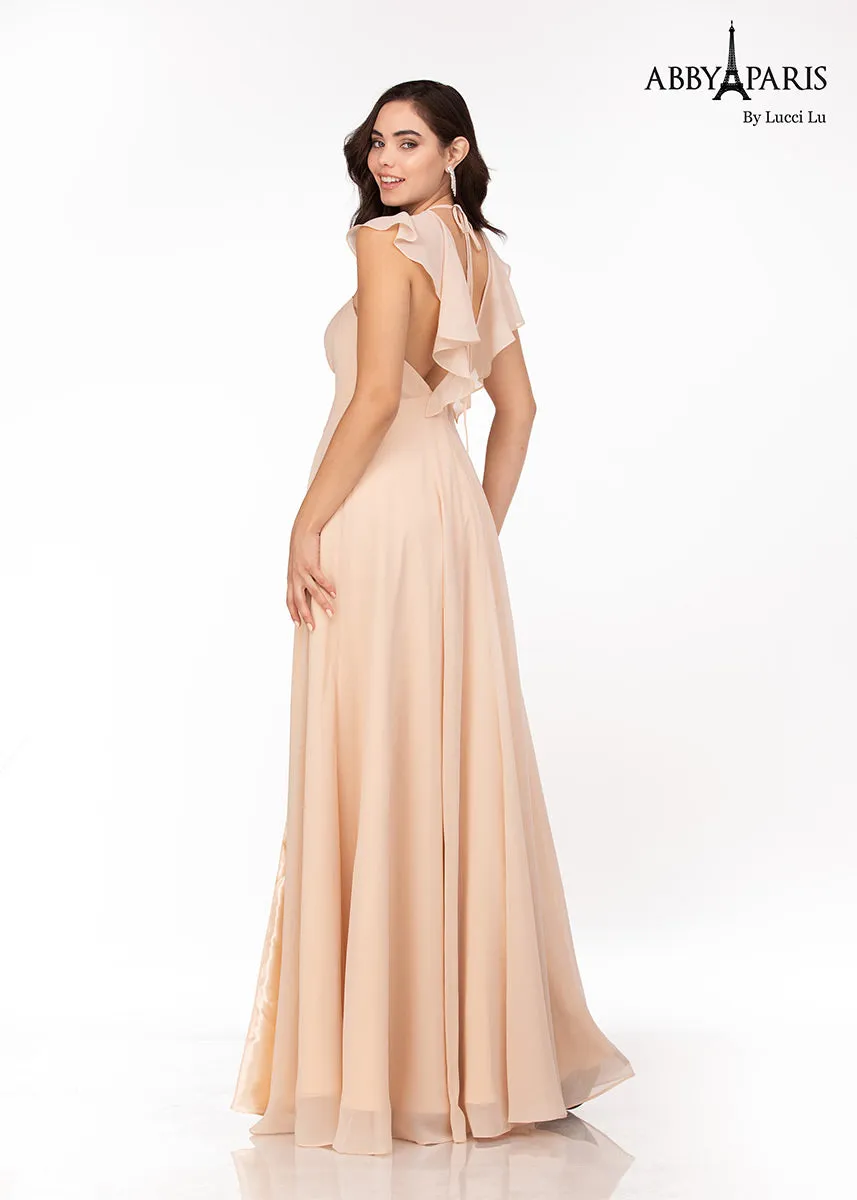 Abby Paris by Lucci Lu 93132 Champagne Bridesmaids Dress with Slit