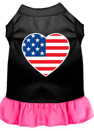 American Flag Heart Screen Print Dress Black With Bright Pink Sm