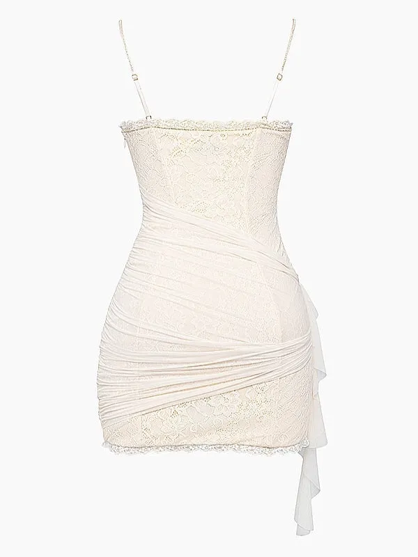 Amozae-nye outfits back to school dress  Cream Lace Mini Dress