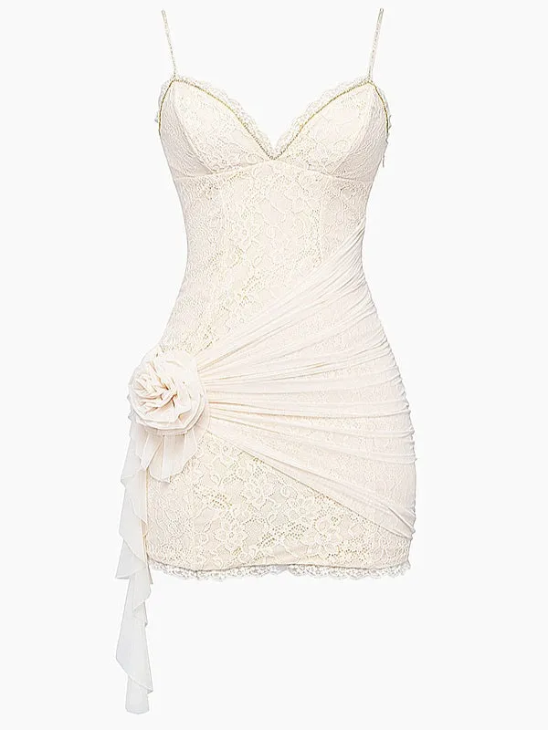 Amozae-nye outfits back to school dress  Cream Lace Mini Dress