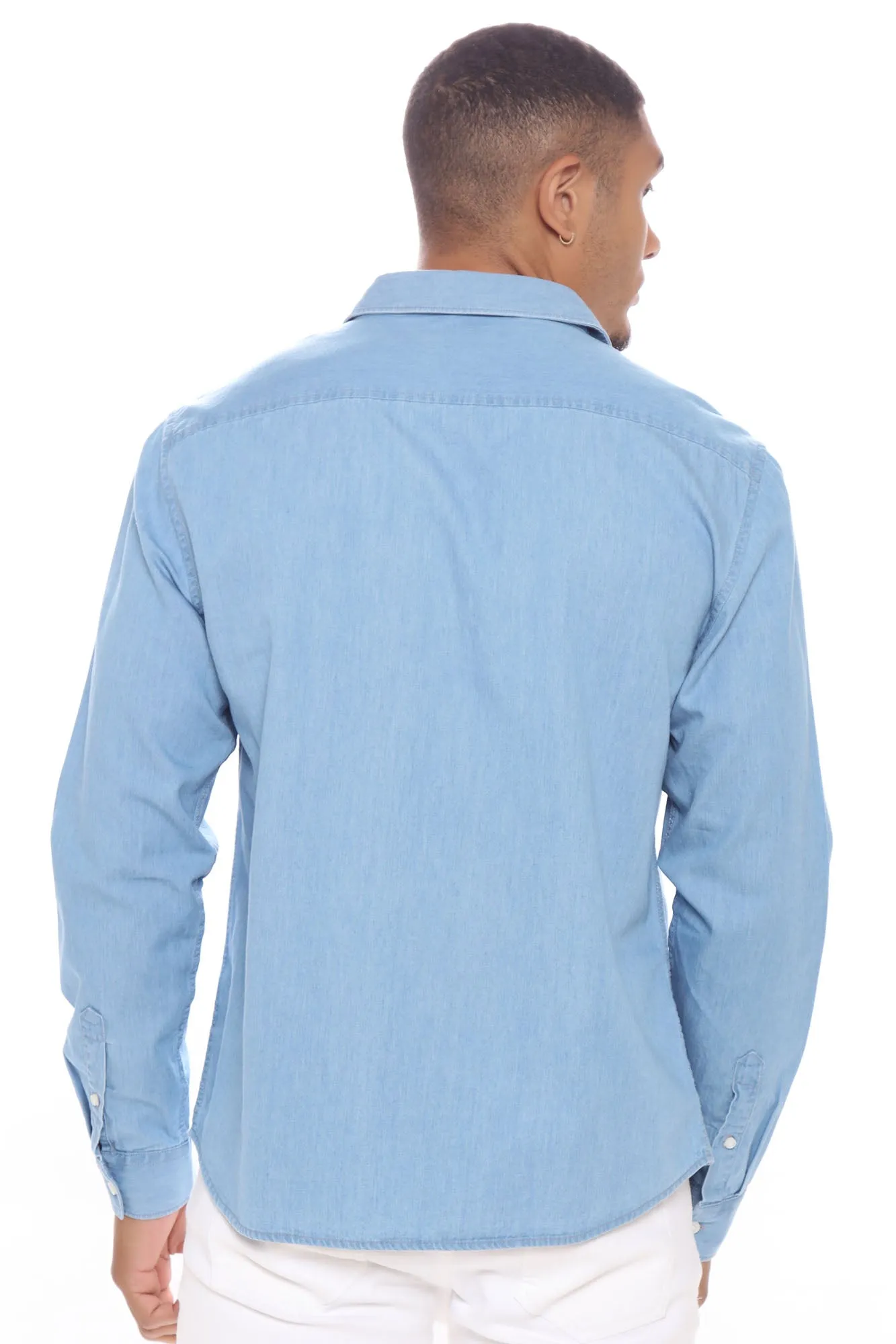 Basic Denim Long Sleeve Woven Top - Light Wash