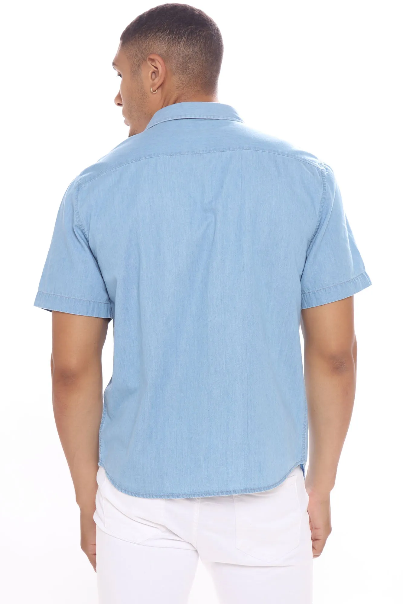 Basic Denim Short Sleeve Woven Top - Light Wash