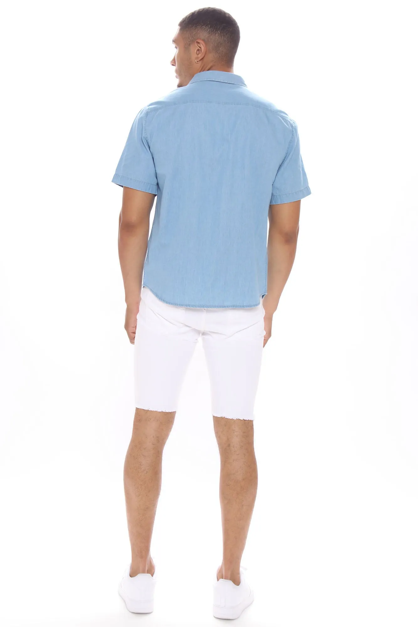Basic Denim Short Sleeve Woven Top - Light Wash