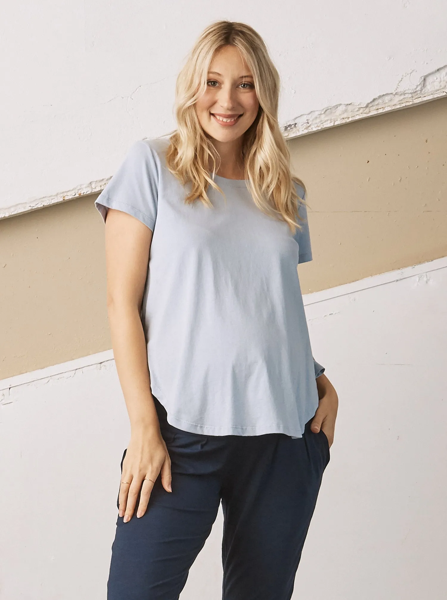 Basic Maternity Cotton Tee - Ice Blue