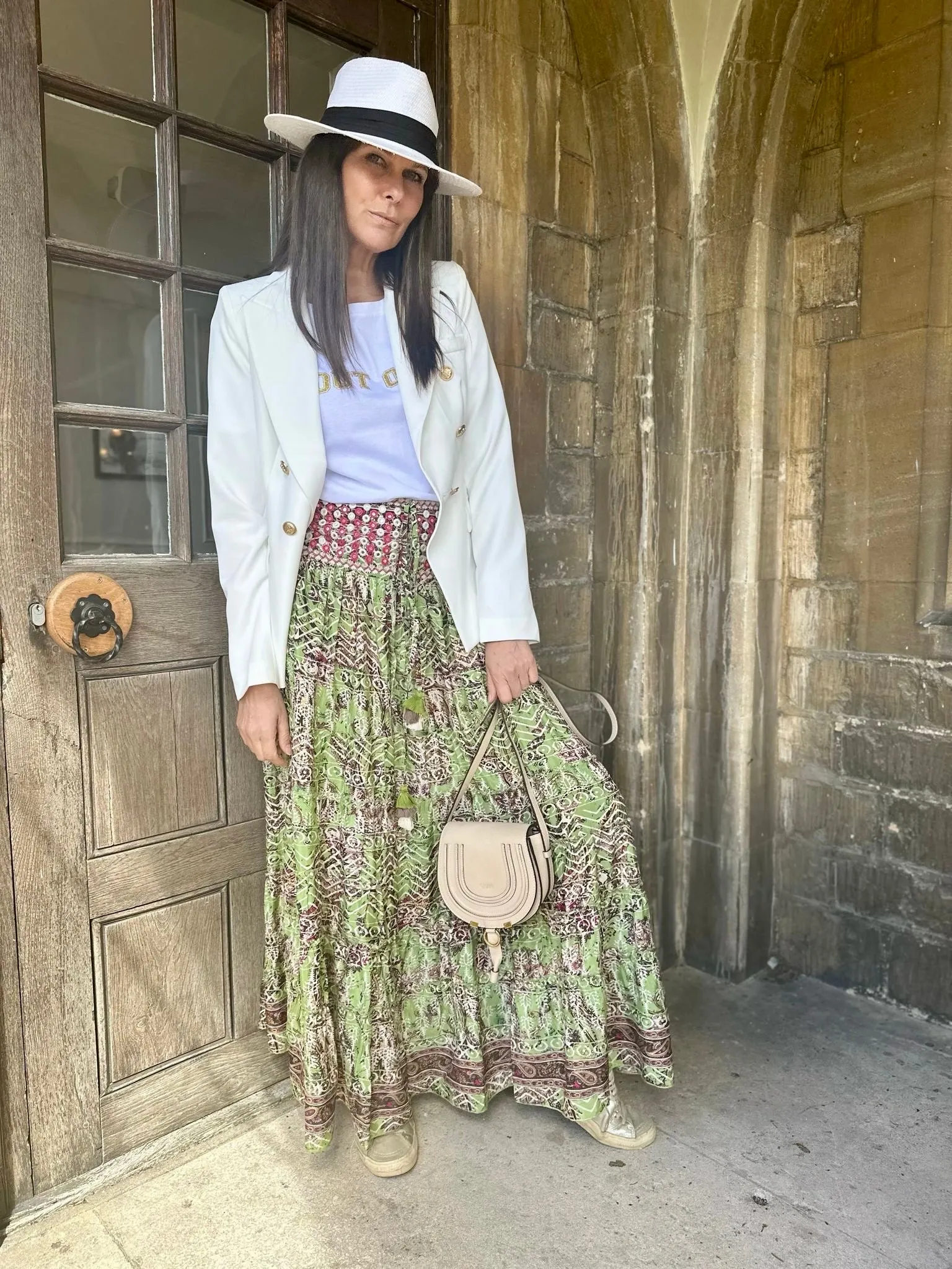 Believer Tiered Maxi Skirt Pea Green