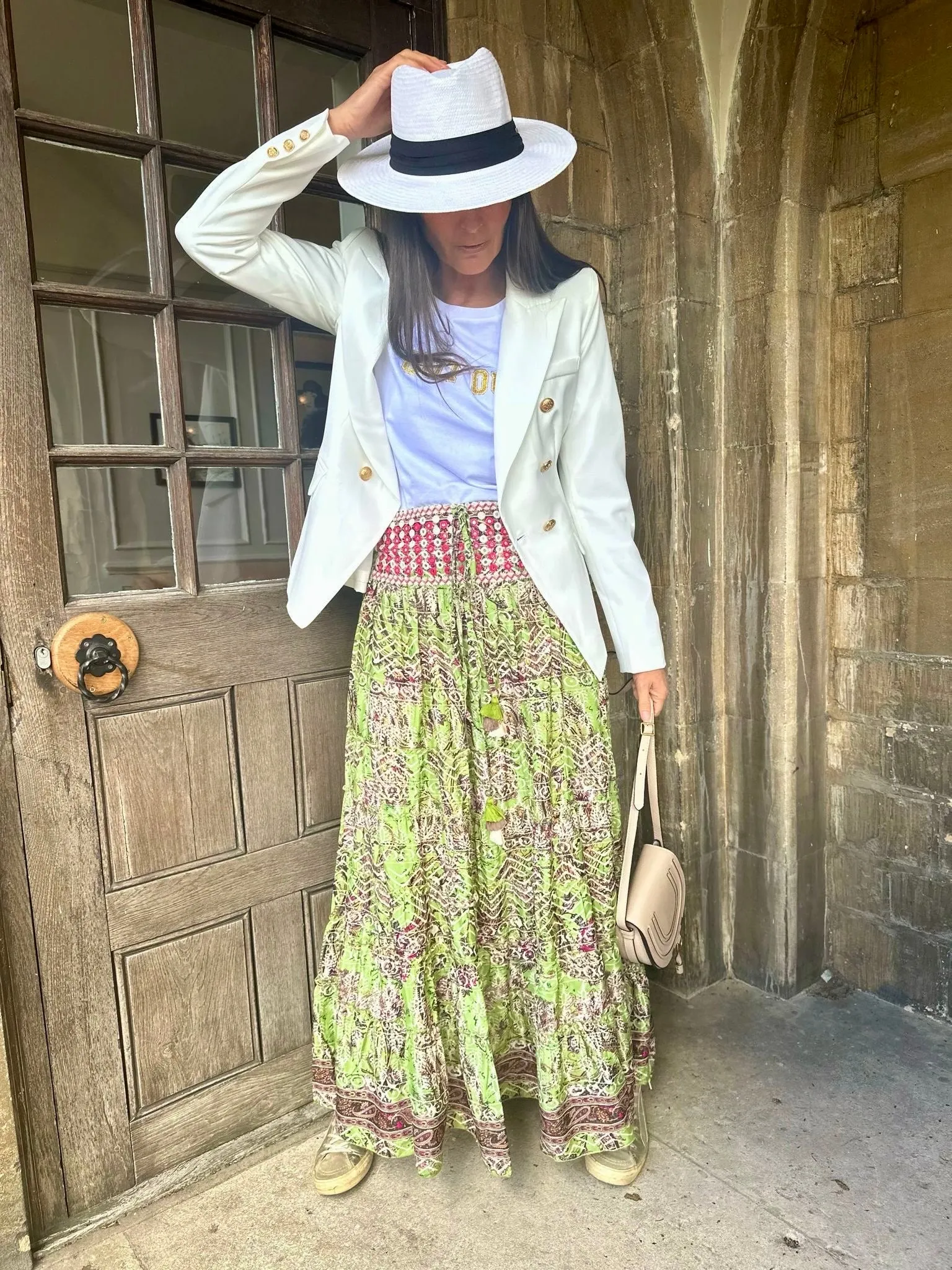 Believer Tiered Maxi Skirt Pea Green