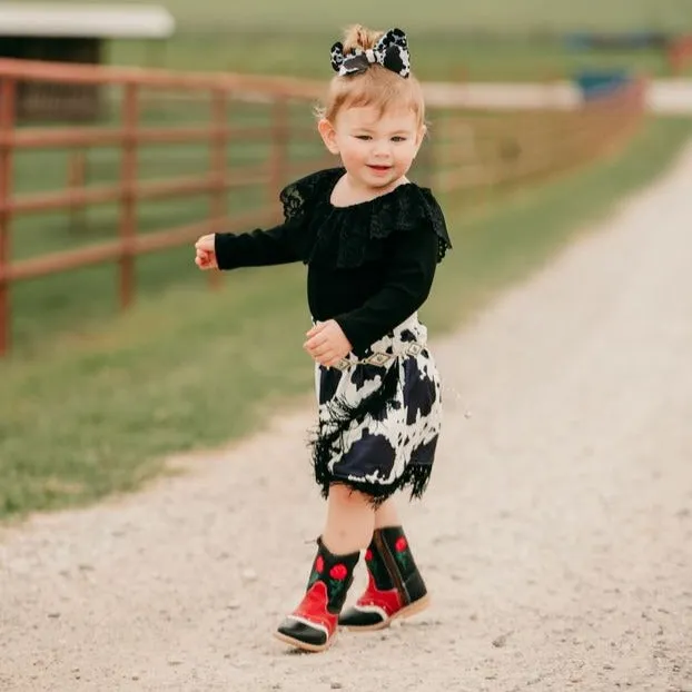Black Lace Neck Long Sleeve Onesie Baby (0-18M)