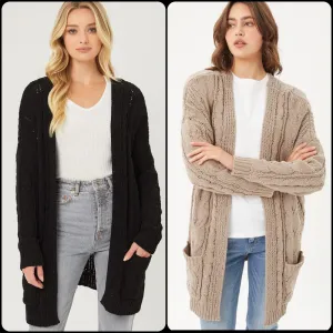 Cable Knit Open Front Sweater Cardigan