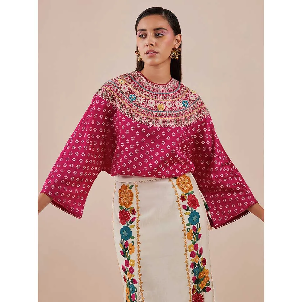 CHANDRIMA Ivory Applique & Beadwork Slit Detail Skirt
