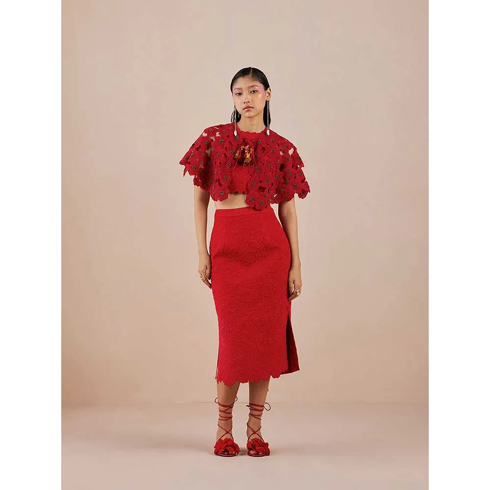 CHANDRIMA Red Quilted Skirt