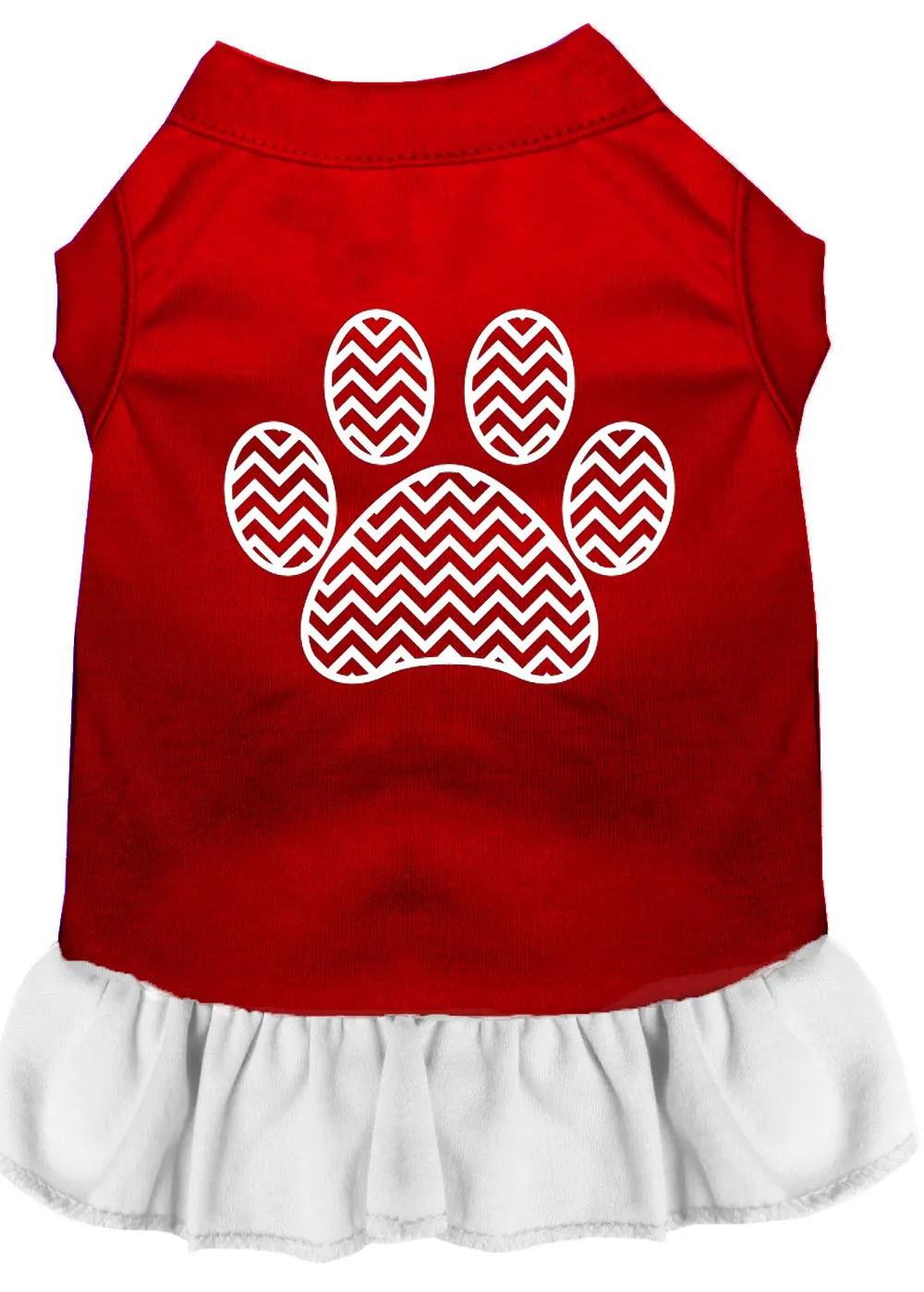 Chevron Paw Screen Print Dress Red With White Lg