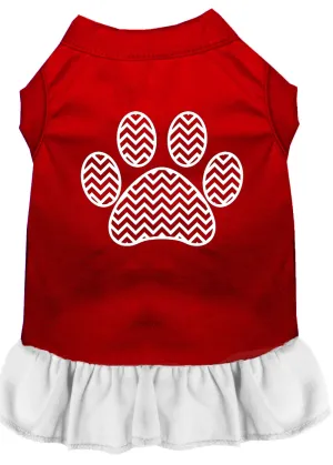 Chevron Paw Screen Print Dress Red With White Lg