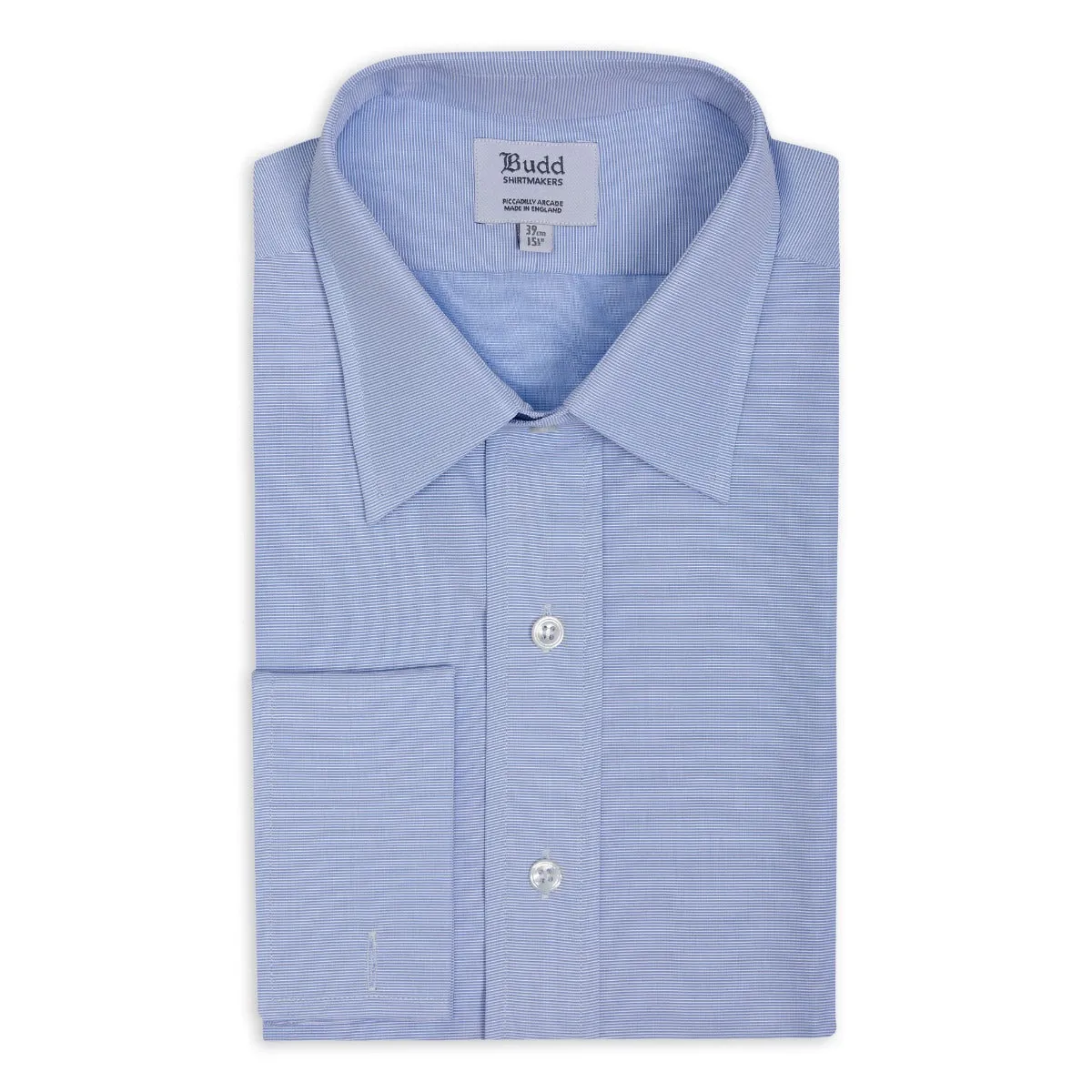 Classic Fit Horizontal Dobby Stripe Poplin Double Cuff Shirt in Blue