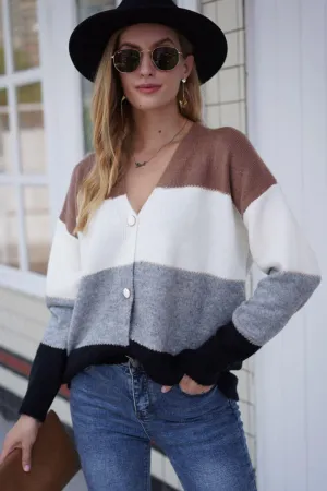 Color Block V-Neck Button Down Cardigan, Multiple Colors