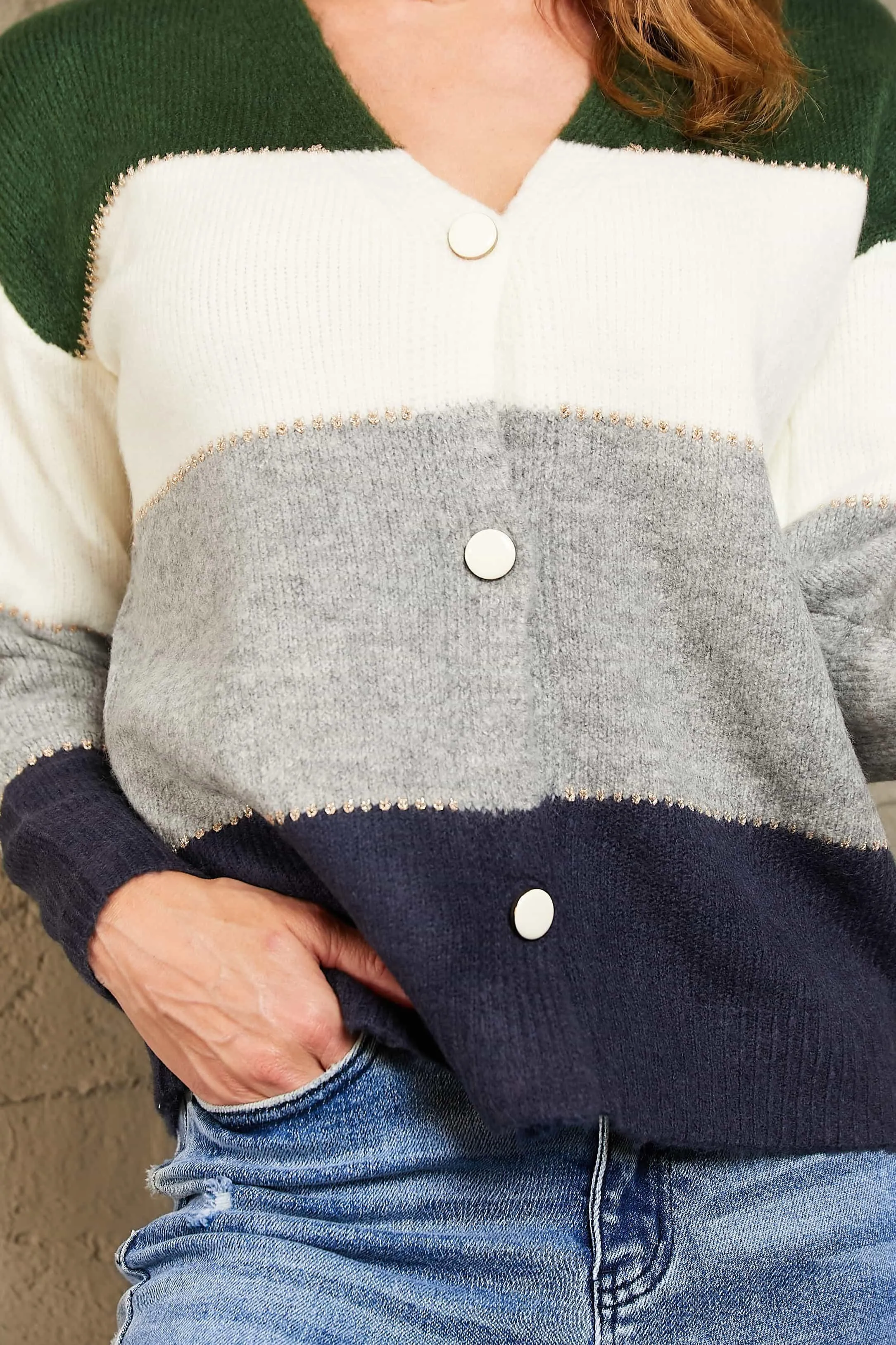 Color Block V-Neck Button Down Cardigan, Multiple Colors