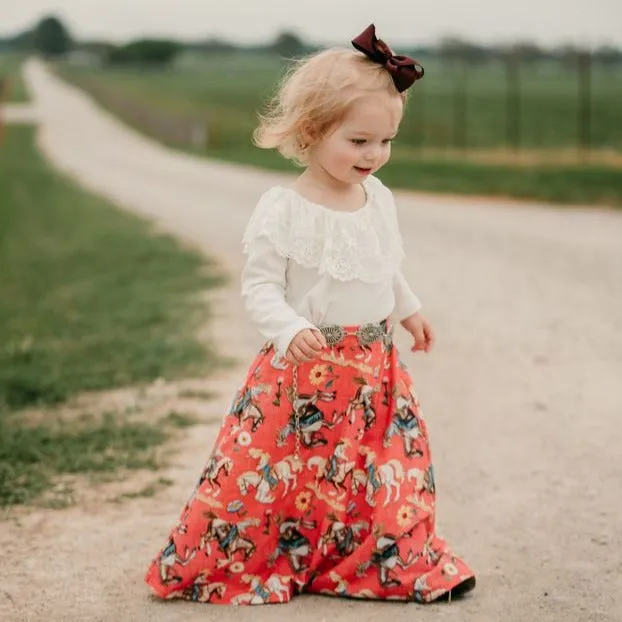 Cream Lace Neck Long Sleeve Shirt (2T-5T)