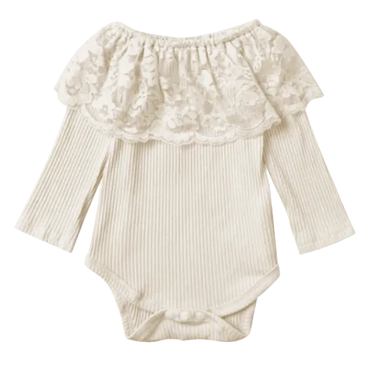 Cream Lace Neck Long Sleeve Shirt (2T-5T)