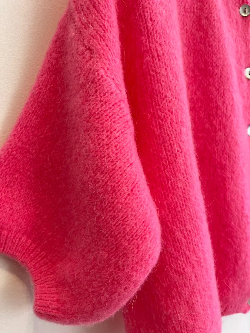 Cropped Sleeve Mohair Cardigan Barbie Pink