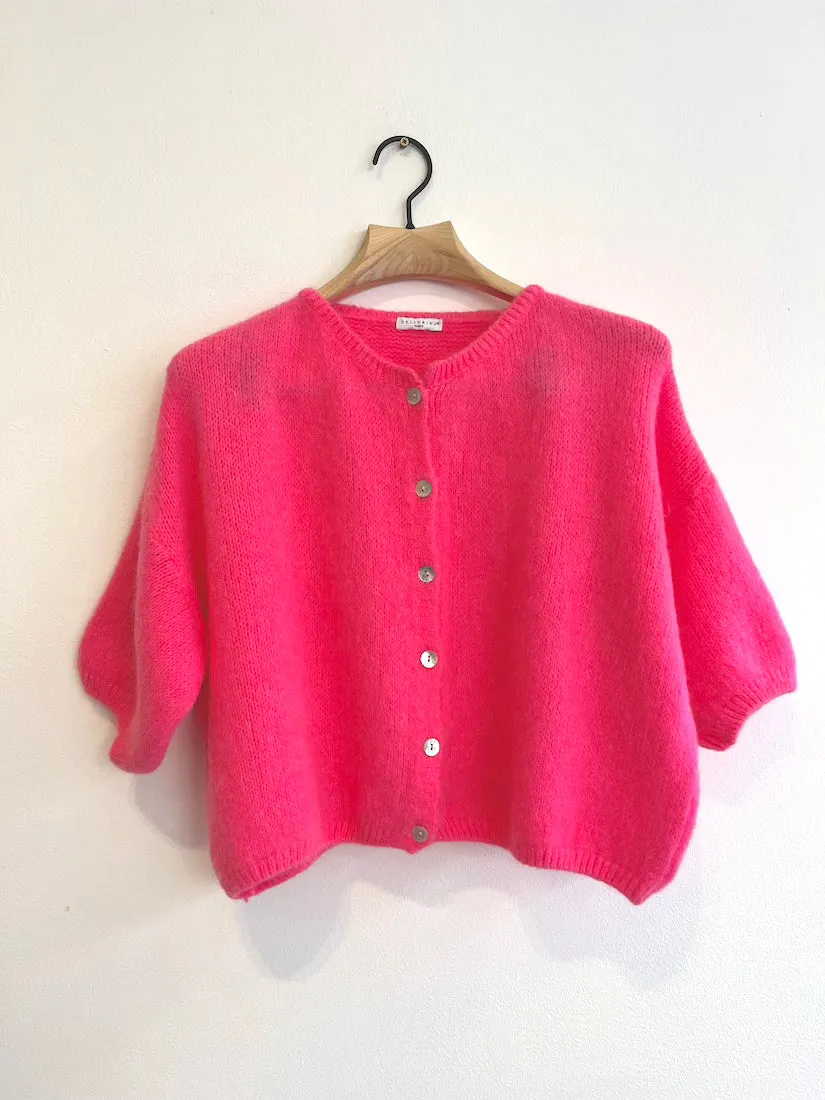 Cropped Sleeve Mohair Cardigan Barbie Pink