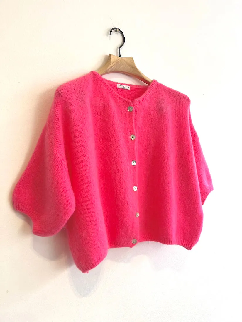 Cropped Sleeve Mohair Cardigan Barbie Pink
