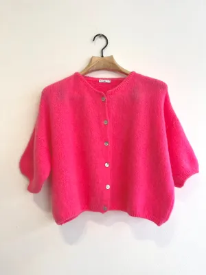 Cropped Sleeve Mohair Cardigan Barbie Pink