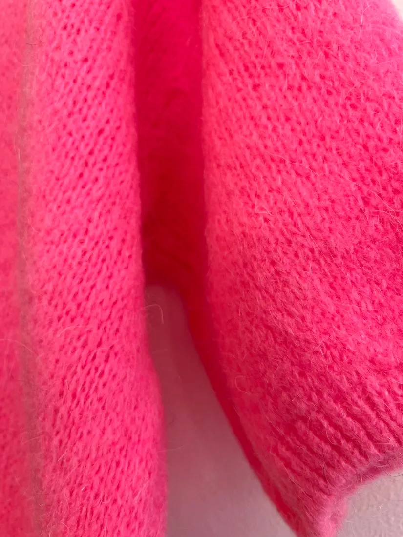Cropped Sleeve Mohair Cardigan Barbie Pink
