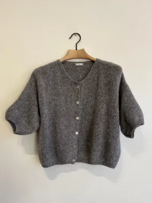 Cropped Sleeve Mohair Cardigan Grey