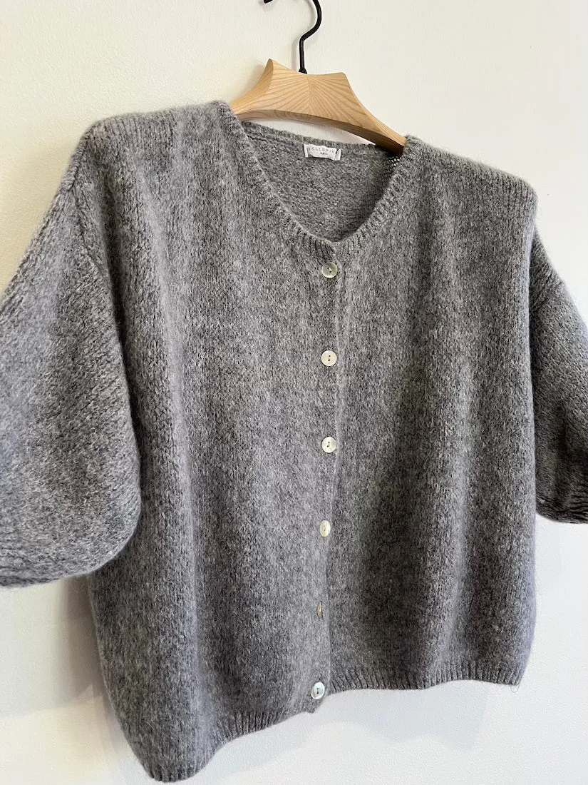 Cropped Sleeve Mohair Cardigan Grey