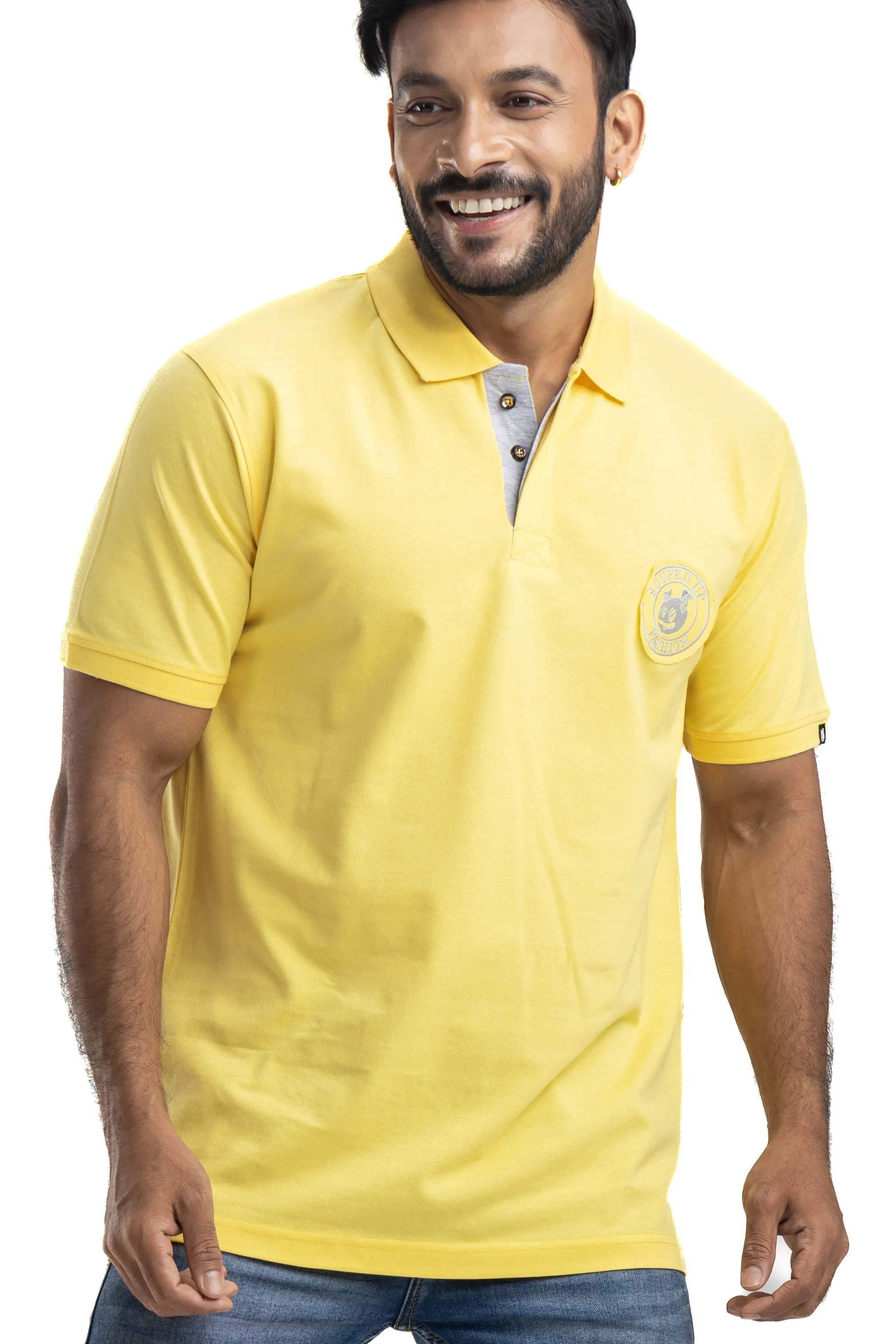 Distinct Solid Yellow Half Sleeves Polo T-Shirt