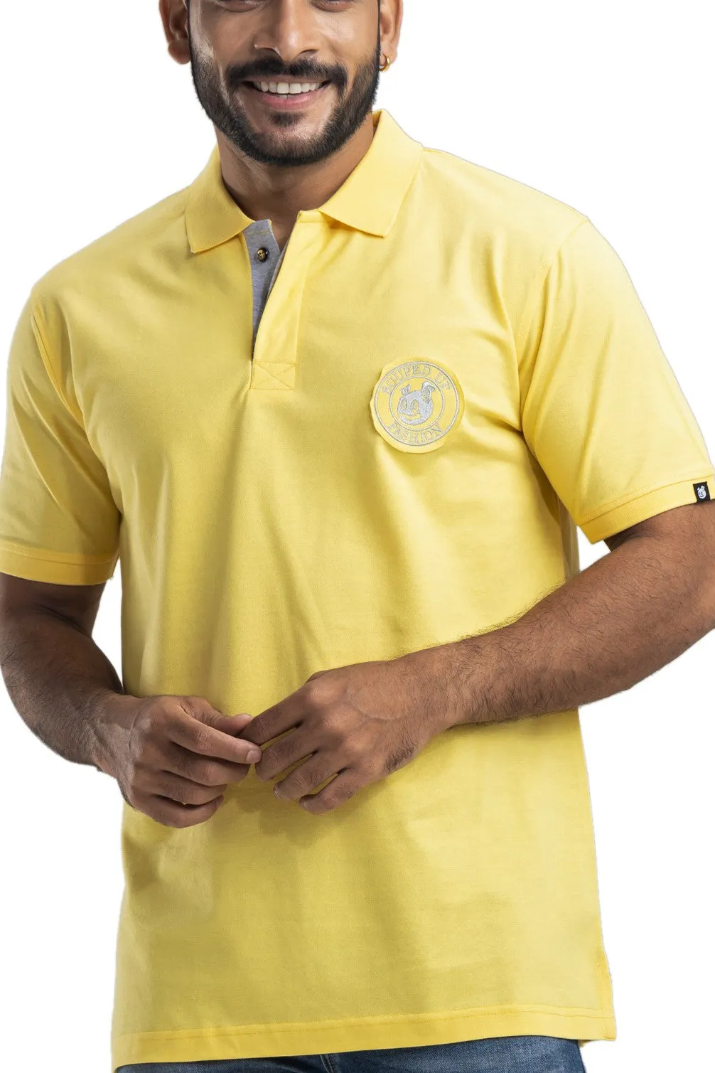 Distinct Solid Yellow Half Sleeves Polo T-Shirt