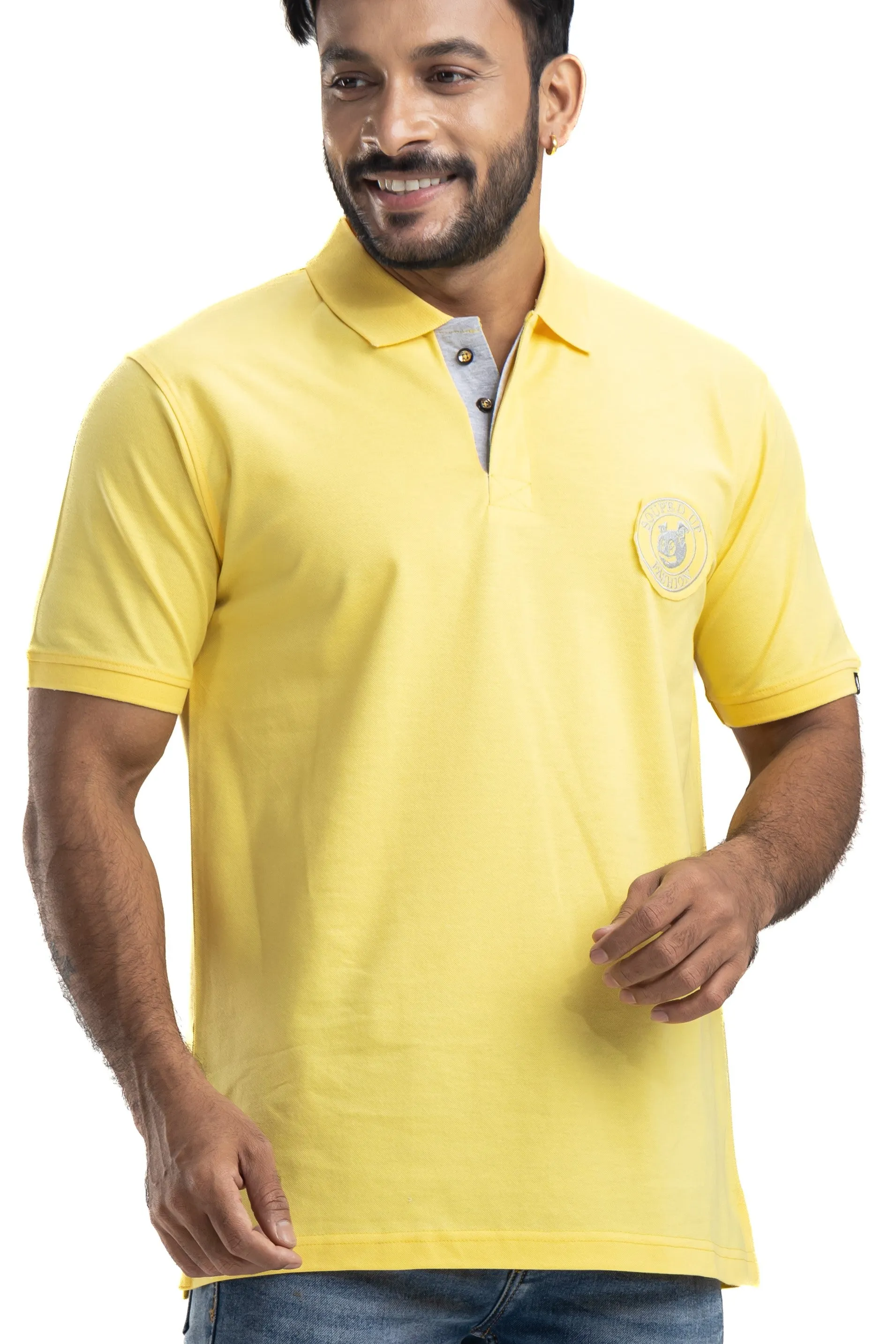 Distinct Solid Yellow Half Sleeves Polo T-Shirt