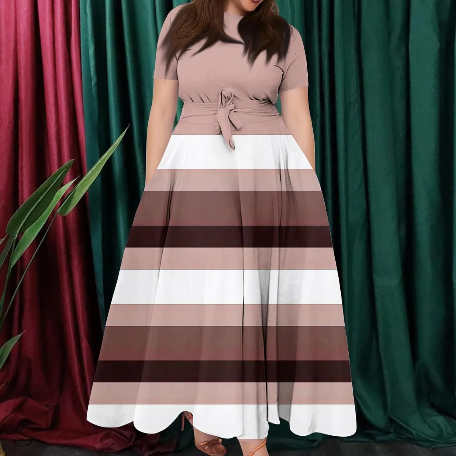 Dresses for Women 2025 Casual Plus Size Short Sleeve Crewneck Long Dress Formal A Line Smocked Maxi Dresses