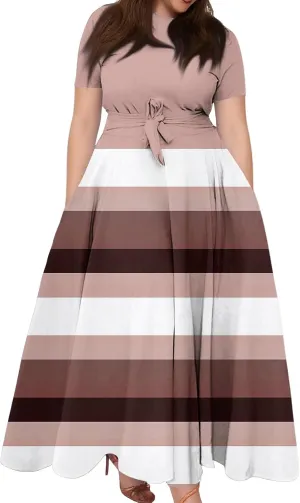 Dresses for Women 2025 Casual Plus Size Short Sleeve Crewneck Long Dress Formal A Line Smocked Maxi Dresses