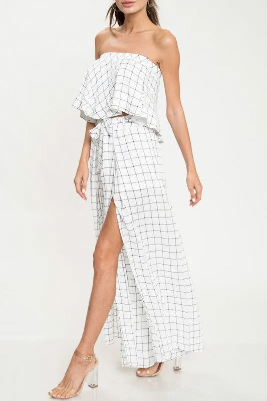 Elegant Contrast Checkered Tie-Up Cut Out Pants