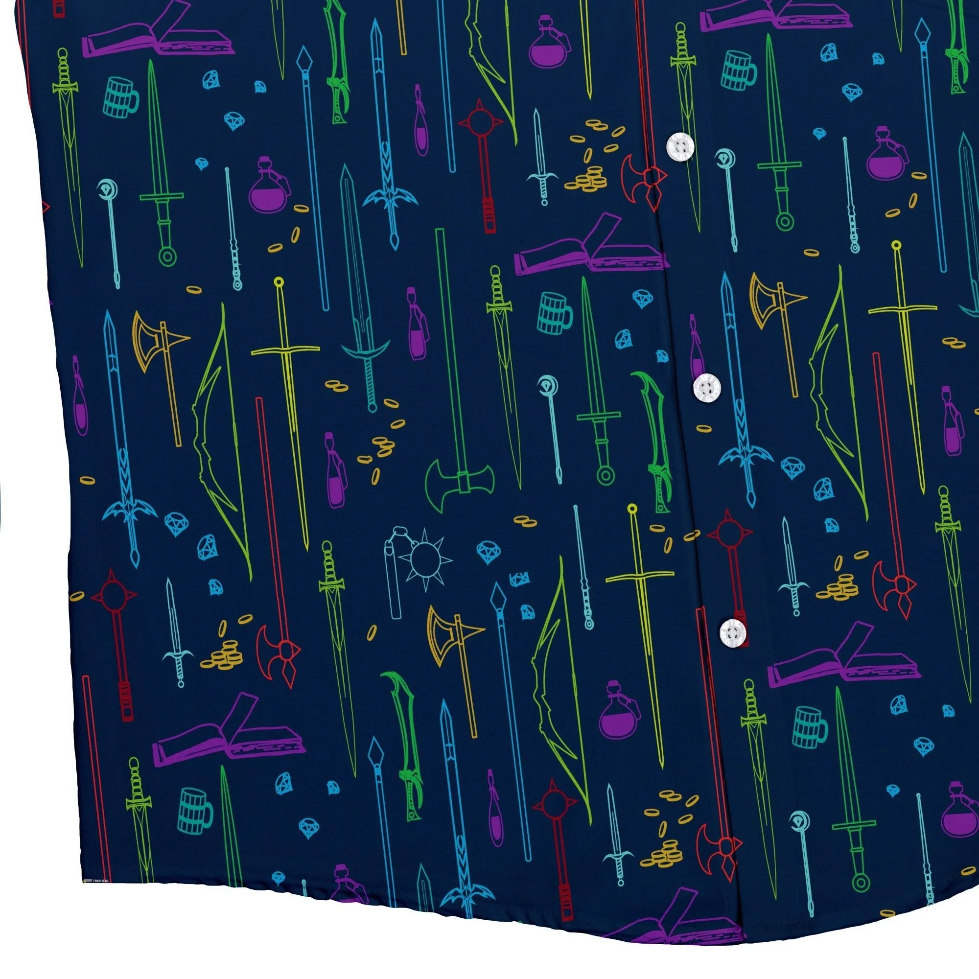 Fantasy RPG Weapons Items Navy Dnd Button Up Shirt