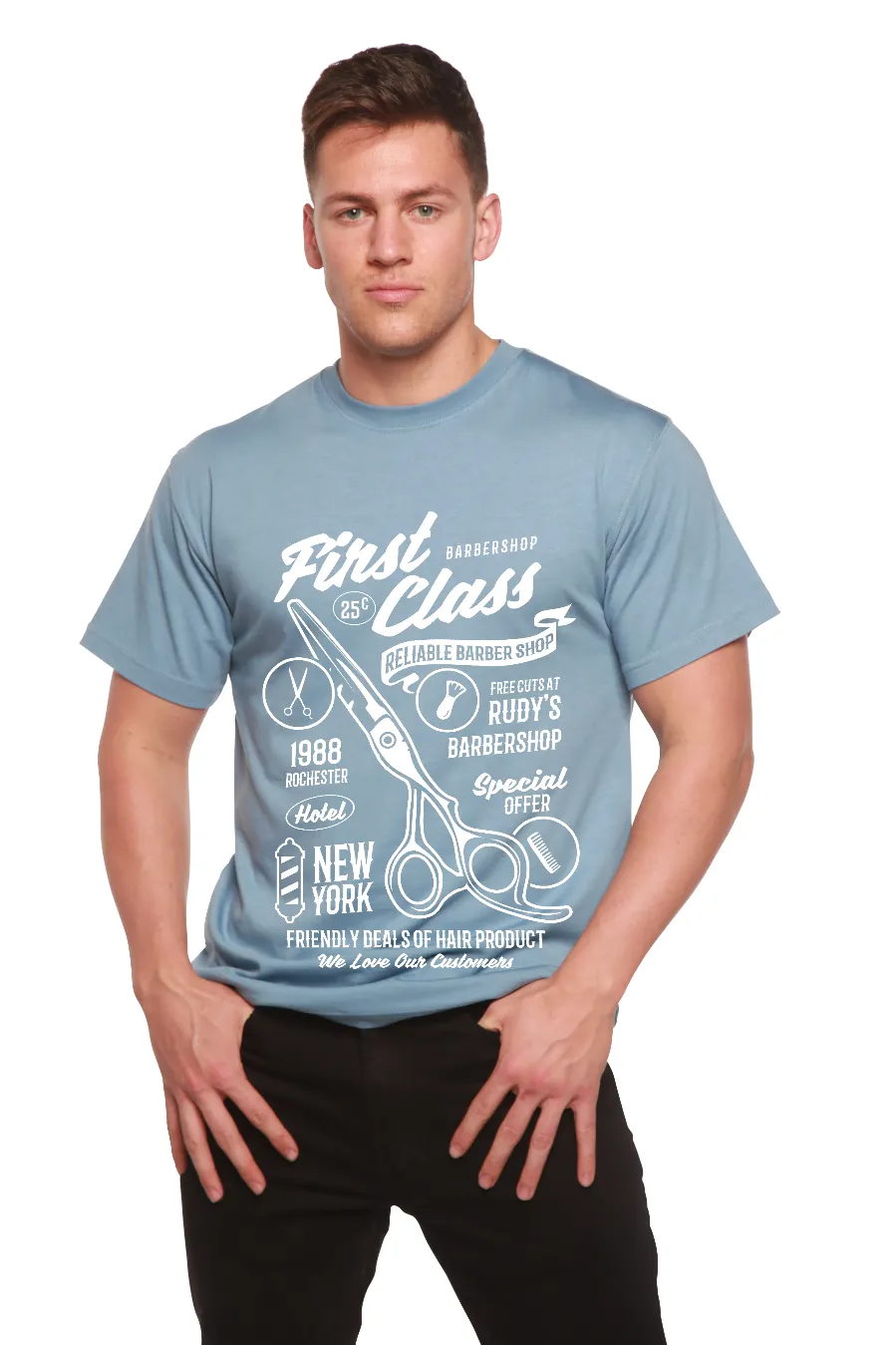 First Class Barber Men's Bamboo Viscose/Organic Cotton Short Sleeve Graphic T-Shirt
