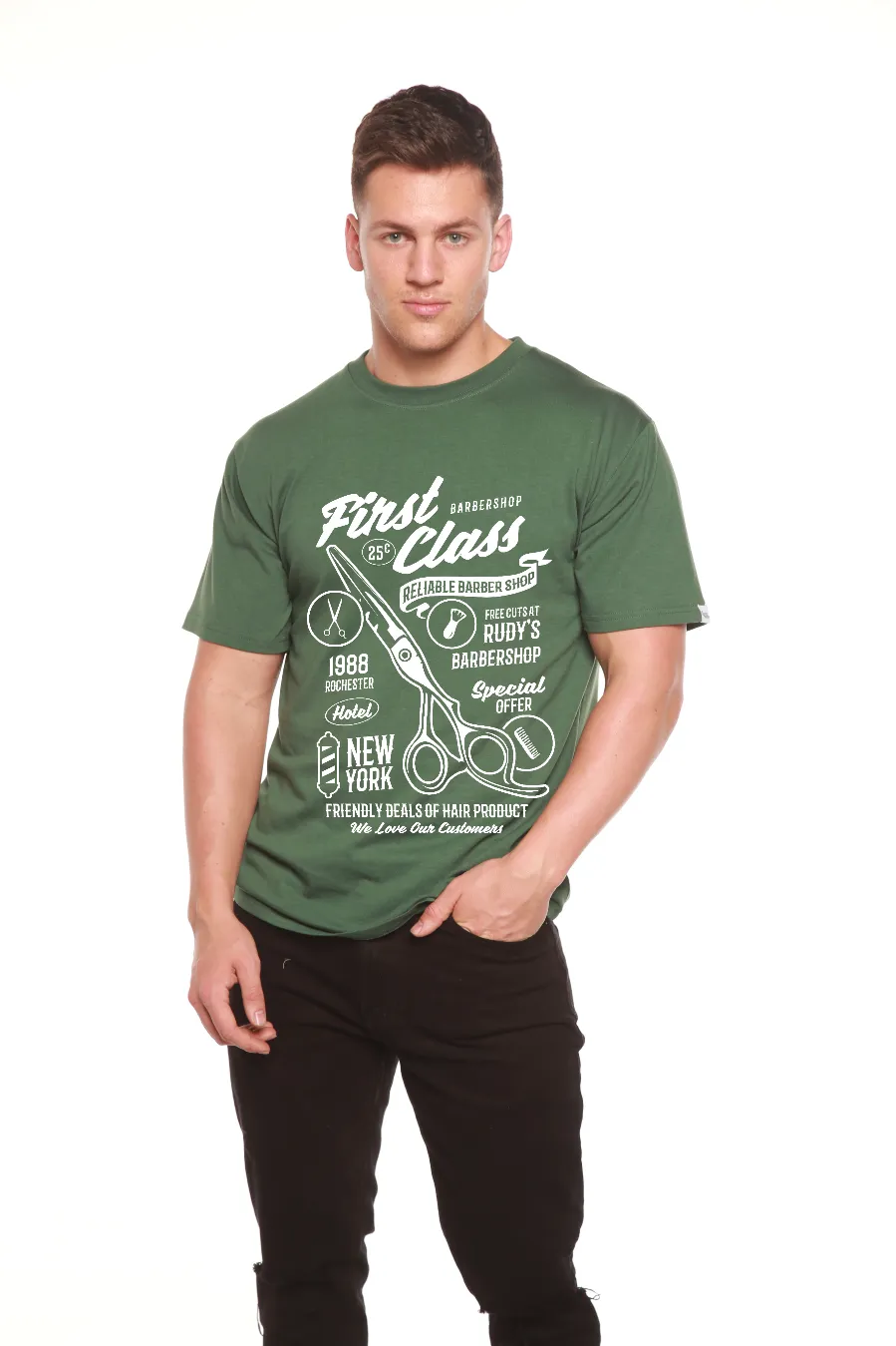 First Class Barber Men's Bamboo Viscose/Organic Cotton Short Sleeve Graphic T-Shirt