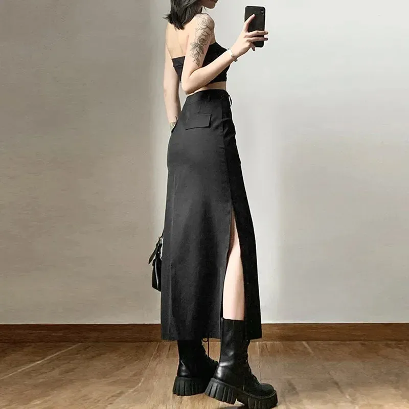 Gothic Punk High Waist Midi Skirt  Edgy & Chic