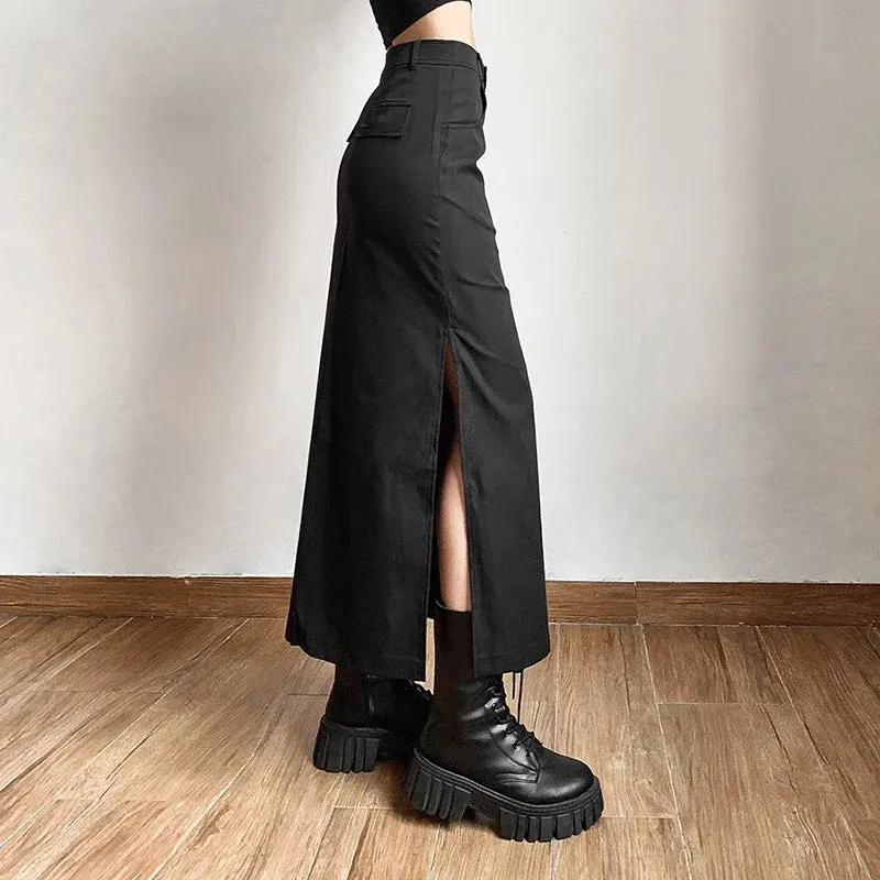 Gothic Punk High Waist Midi Skirt  Edgy & Chic