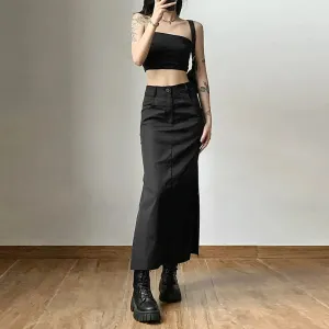 Gothic Punk High Waist Midi Skirt  Edgy & Chic