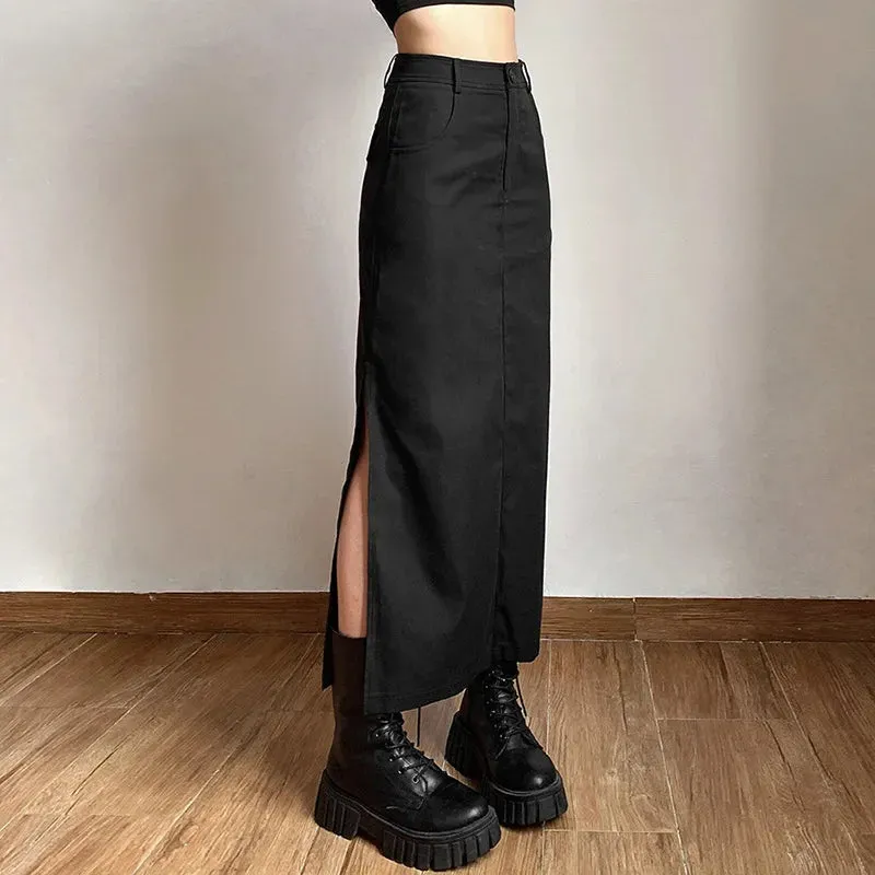 Gothic Punk High Waist Midi Skirt  Edgy & Chic
