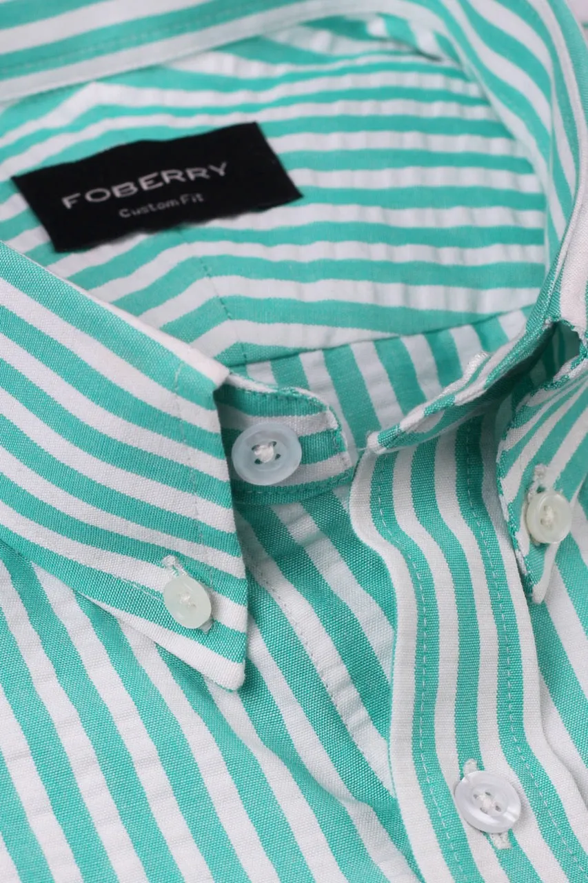 Green Seersucker Bangle Striped Shirt