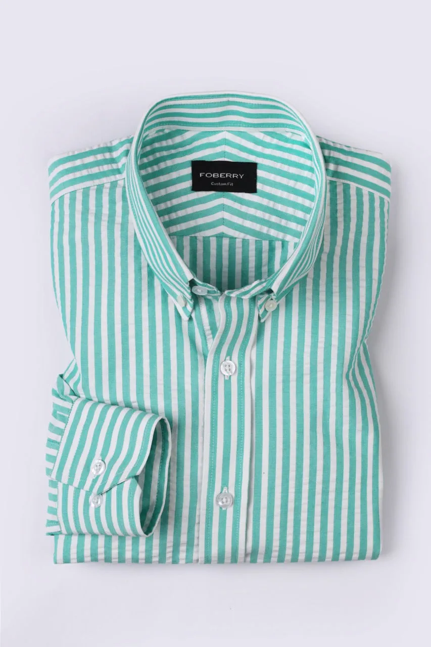 Green Seersucker Bangle Striped Shirt