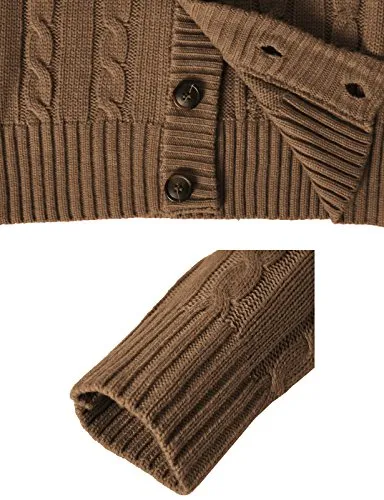 H2H Men's Button Point Stand Collar Knitted Slim Fit Cardigan Sweater BEIGE US 3XL/Asia 4XL (KMOCAL020)