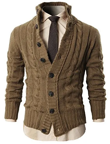 H2H Men's Button Point Stand Collar Knitted Slim Fit Cardigan Sweater BEIGE US 3XL/Asia 4XL (KMOCAL020)