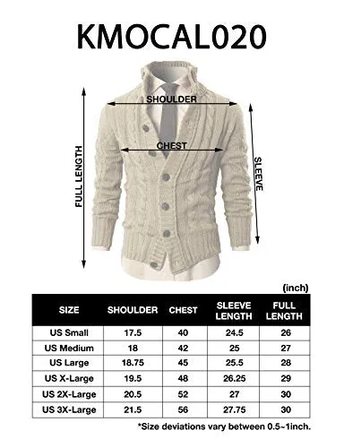 H2H Men's Button Point Stand Collar Knitted Slim Fit Cardigan Sweater BEIGE US 3XL/Asia 4XL (KMOCAL020)