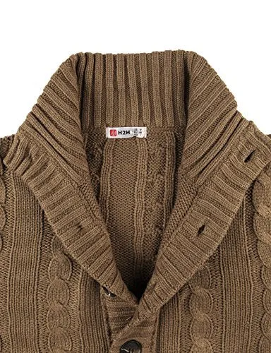 H2H Men's Button Point Stand Collar Knitted Slim Fit Cardigan Sweater BEIGE US 3XL/Asia 4XL (KMOCAL020)