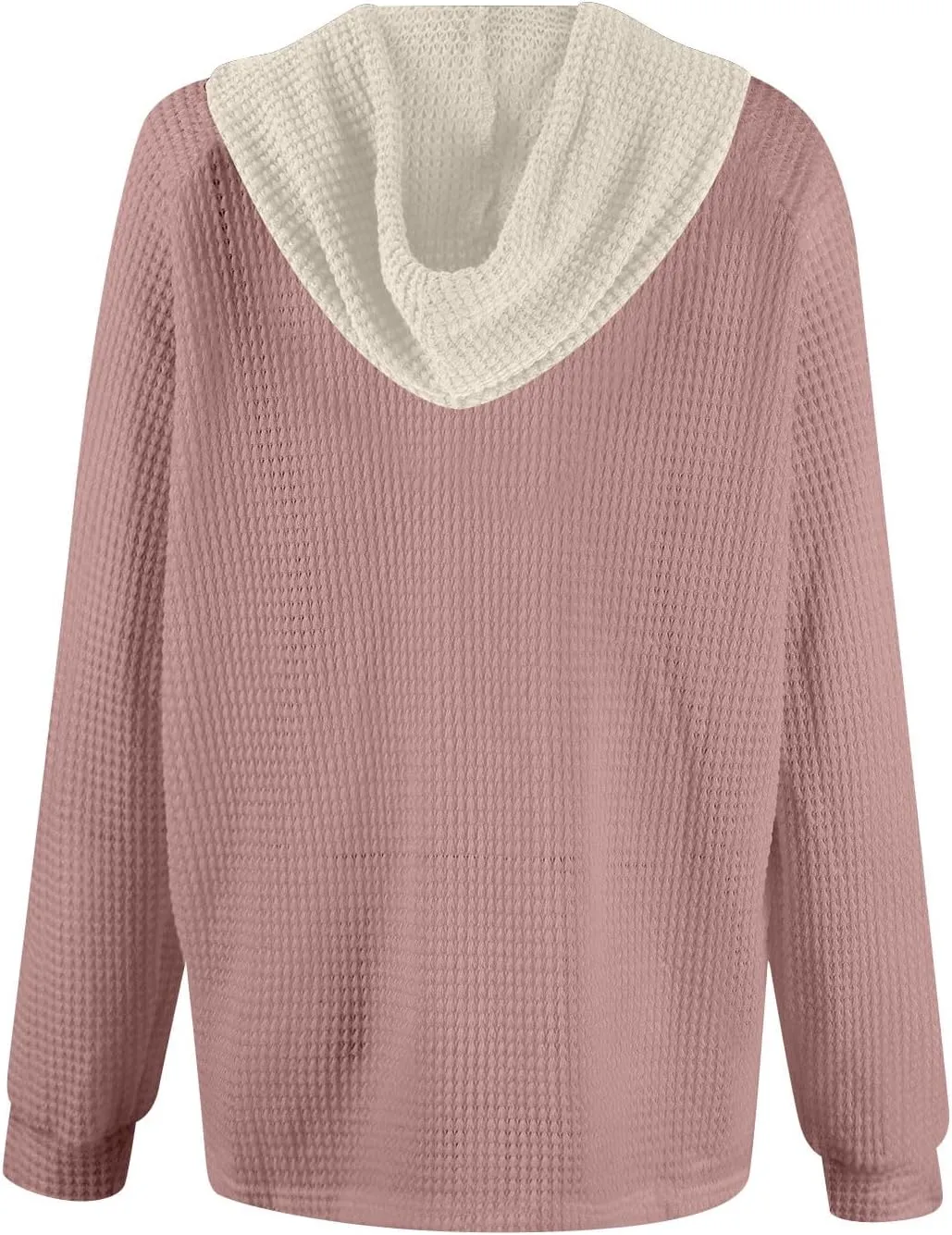 Hoodies for Women Waffle Knit Long Sleeve Drawstring Button V Neck Casual Pullover Sweatshirt Hooded Fall Tops 2024