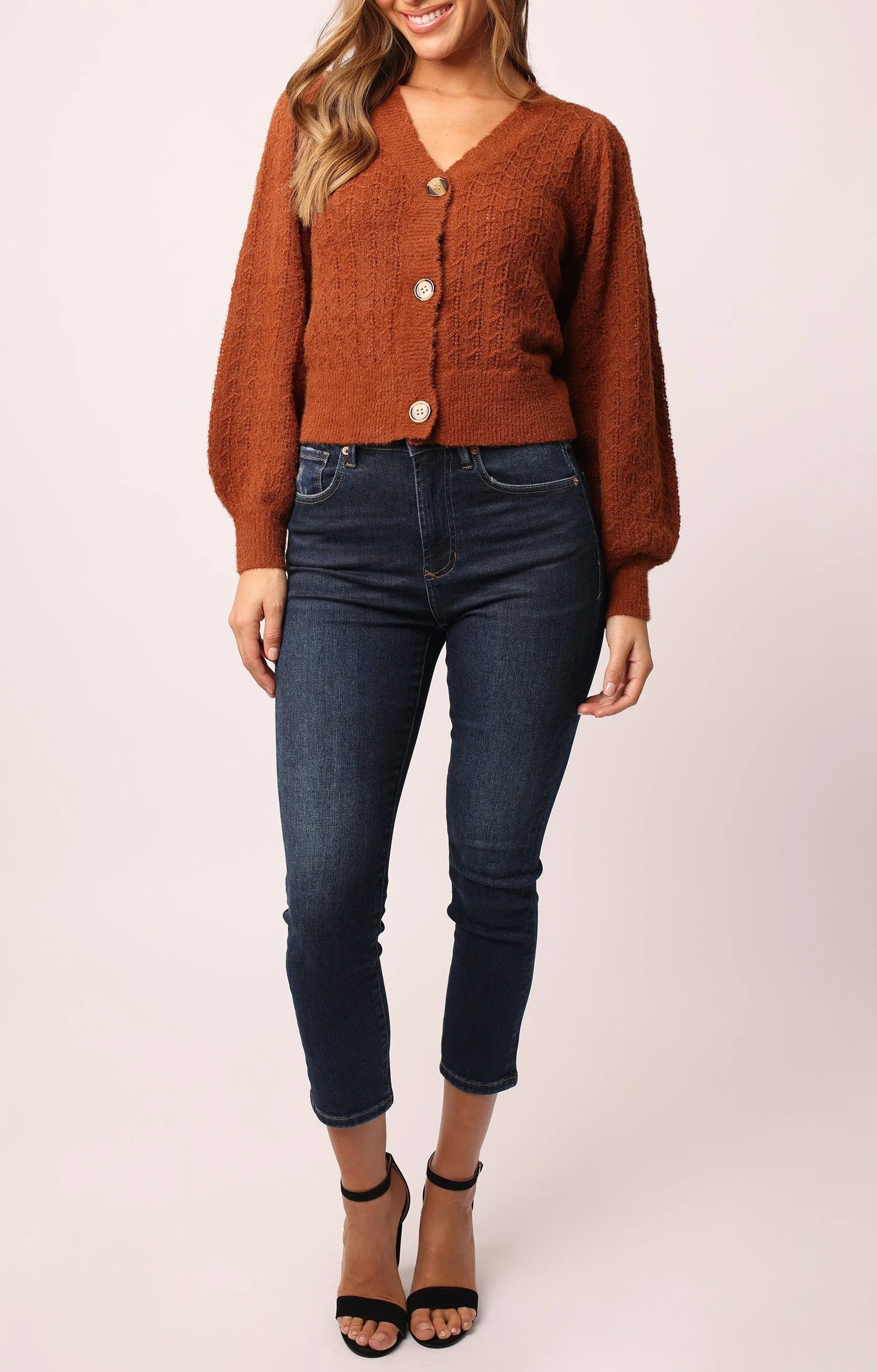 JAYDEN CARDIGAN GINGERBREAD POINTELLE