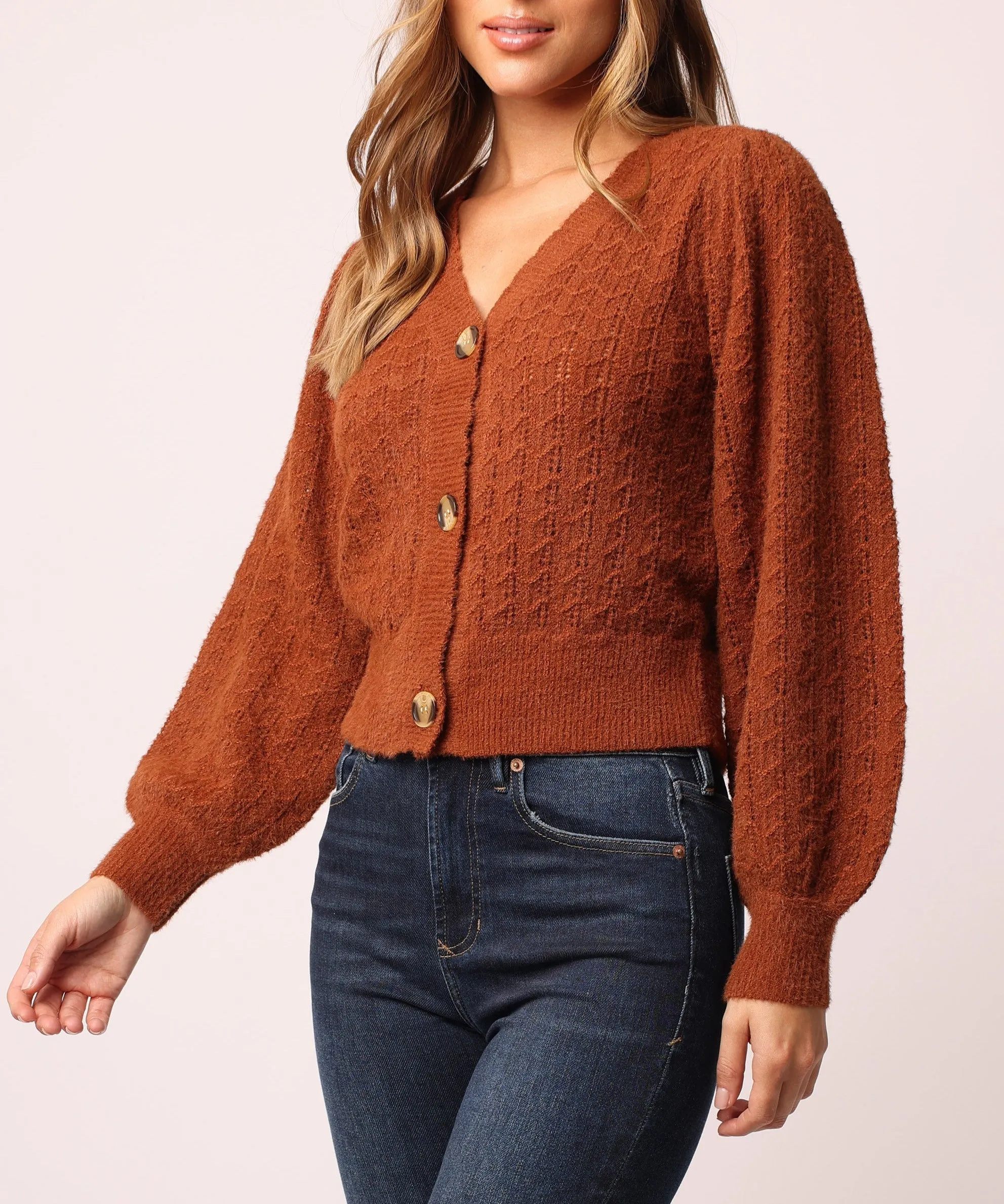 JAYDEN CARDIGAN GINGERBREAD POINTELLE